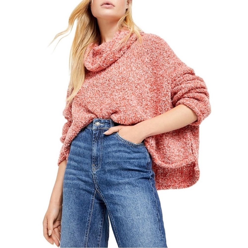 Free People BFF Cowl Neck Oversized Sweater Marbled Red Medium